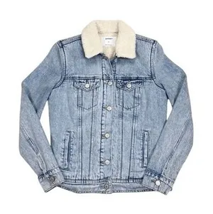 Old Navy Light Wash‎ Denim Jean Sherpa Jacket Size XS thumbnail 1