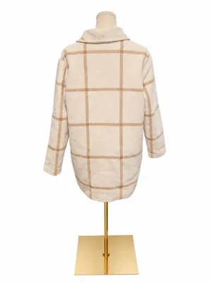 Marine Layer Liverpool Re-Spun Shawl Collar Coatigan Cream Camel Plaid Small thumbnail 3