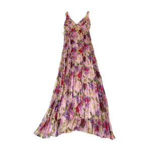 NWT Lulus Size Small Morgana Pink Multi Floral Satin Pleated Maxi Dress thumbnail 3