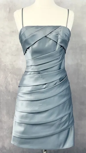 Eden Bridesmaids Cocktail Dress Womens 4 Blue‎ Satin Ruched Formal Minimal Chic thumbnail 1