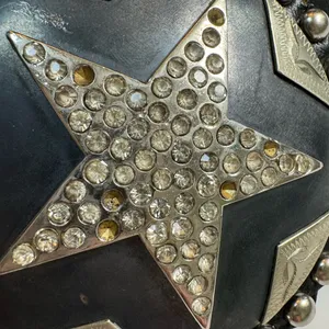 Vintage Cowboy Decor Lonestar Stud Leather Belt Rhinestone Buckle 36 Studded thumbnail 9