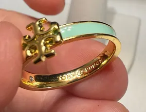 NWT Tory Burch Kira Enamel Mint Green Gold Tone Size 8 Ring 18k Gold Plated thumbnail 1