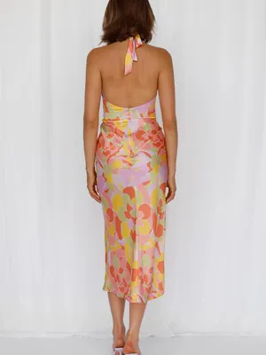 NWT Runaway The Label Mindy Midi Dress Sage Floral Halter Satin Small thumbnail 2