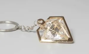 Gold Geometric Keychain with Caged “Diamond” thumbnail 2