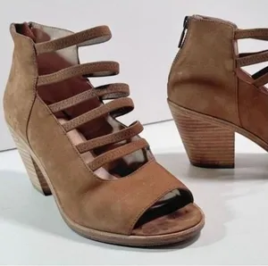 Eileen Fisher Vero Cucio Ankle Boots‎ Sz 7.5 Strappy Peep Toe Western Cowgirl thumbnail 1