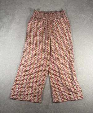 Maeve Women's Smocked Waist Wide Leg Pants Multicolor Geometric Print Large thumbnail 1