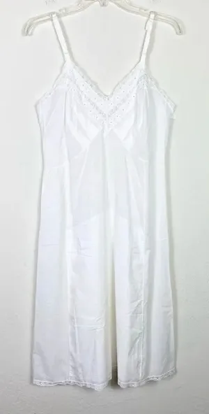 Vintage Image Artemis White Floral Lace Neckline Detail Slip Dress Size 38B Tall thumbnail 1