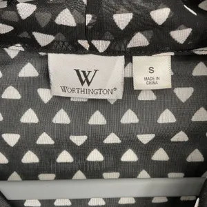 Worthington Womens Blouse Black White Geometric Mesh Cowl Neck Small thumbnail 6