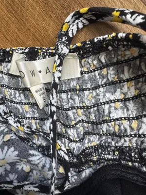 Floral Sundress with Spaghetti Straps - Black/White thumbnail 4