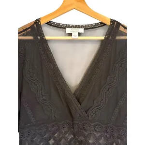 Dress Barn Womens Whimsigoth Black Sheer Mesh Lace Top Size L Boho Witchy Fairy Grunge thumbnail 2