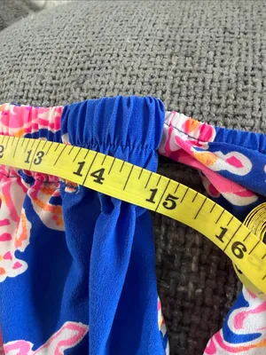 Lilly Pulitzer 100% Silk Blue Floral Off-Shoulder Women’s Dress Sz S Bell Sleeve thumbnail 9