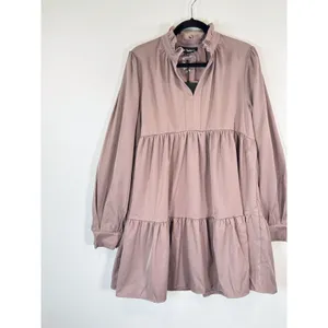 NWT En Saison Women Dress Brown Tiered Babydoll Mini V Neck Ruffle A Line Medium thumbnail 6