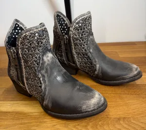 Circle G Corral Trading Boots Womens Sz 7.5 Leather Western Cut Out Ankle Zip thumbnail 1