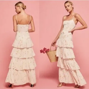 NWT Reformation Foxglove Tiered Ruffle Maxi Dress 2 Opium Floral Georgette thumbnail 3