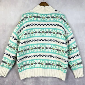 American Eagle‎ Chunky Sweater Women Small Fair Isle Mock Neck Nordic Hygge Cozy thumbnail 2