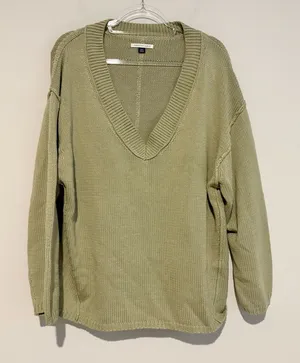 American Eagle‎ ribbed trim v neck slouchy sweater green size medium thumbnail 1
