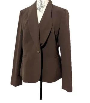 Nine West Womens Brown Single Button Blazer Jacket 12 Career Workwear Matte thumbnail 4