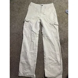 Zara Women Cream Beige Wide Leg Cargo‎ Pants Utility Streetwear Size 2 thumbnail 2