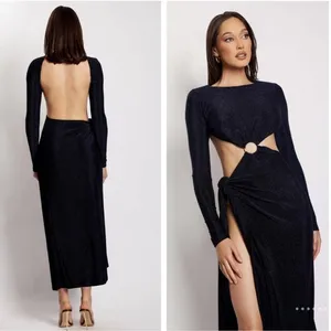 MESHKI Navy Christina Backless Wrap Dress‎ Size L NWT thumbnail 3