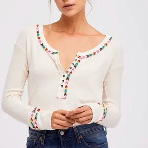 Free People Rainbow Thermal Henley Top Ivory thumbnail 1