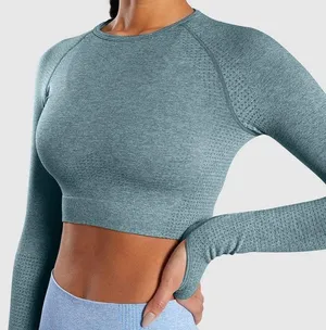 Workout Long Sleeve Crop Top Blue Size M thumbnail 3