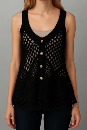 Free People Boho Vest Knit Cardigan Black Knit Gold Buttons- Size XS thumbnail 1