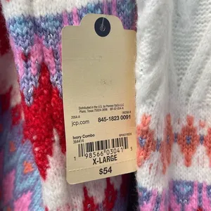 NWT ST. JOHN'S BAY Sweater Women’s XL Multicolor Fair‎ Isle Cable Knit Pullover thumbnail 6