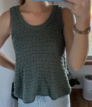 Aerie Chunky Open Knit Crochet Tank Top‎ Green Scoop Neck Small Folklore Indie thumbnail 1