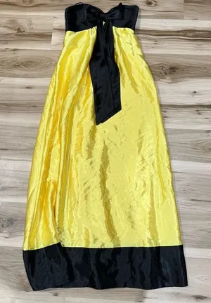 Jessica McClintock Gunne Sax Yellow Black Satin Bow Maxi Dress Women’s 3 thumbnail 1