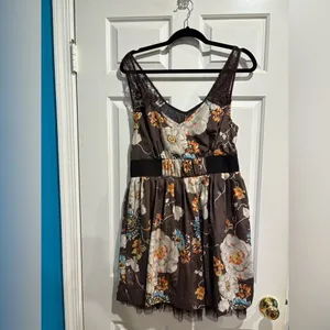 Free people mini floral tulle trim dress sz 10 M brown whimsygoth wedding guest thumbnail 2