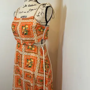 Unbranded Maxi Dress Orange Lemon Print Rope Straps Cut Out Back Small thumbnail 2