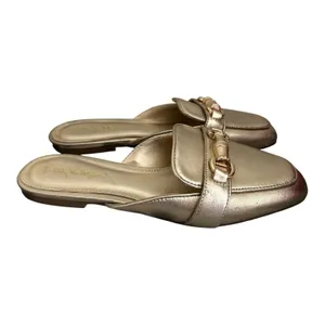 Lilly Pulitzer Andi Metallic Gold Loafer Mules - Size 7M thumbnail 4