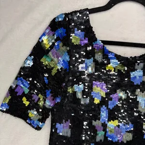 VTG Tracy Reese 4 Floral Sequin Mini Dress Blue Scoop Back Party Glam Evening thumbnail 8
