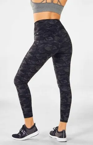Fabletics High-Waisted Printed Heathered Legging Gray Heather Camo M Athleisure thumbnail 1