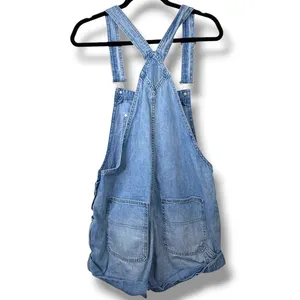 Free People We The Free Blue Cotton Baggy Cuffed Shortall Overall Denim Shorts thumbnail 8