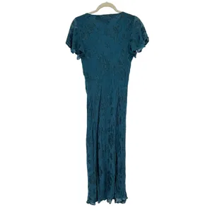 Vintage‎ Teal Floral Burnout Velvet Silk Blend Beaded Bias Cut Maxi Dress 8 thumbnail 2