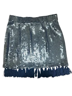 Free People EastNWestLabel Sequin Tassel Navy Mini Skirt Small Festival Western thumbnail 3