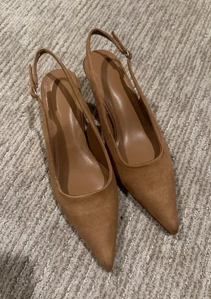 JustFab Mila Pointed Toe Slingback Heels in Camel thumbnail 1