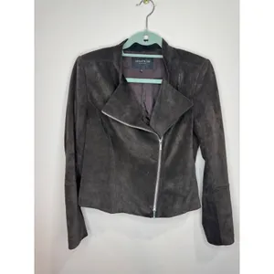 Lafayette 148 Brown Suede Leather Moto Jacket sz 6 Asymmetrical Zip thumbnail 2