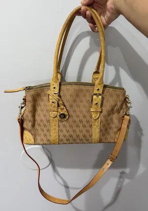 Vtg Dooney‎ & Bourke Y2K Satchel Handbag Monogram Canvas Croc Embossed Trim F thumbnail 1