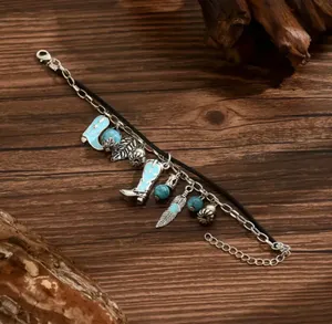 Silver and Turquoise Charm Bracelet Blue thumbnail 4