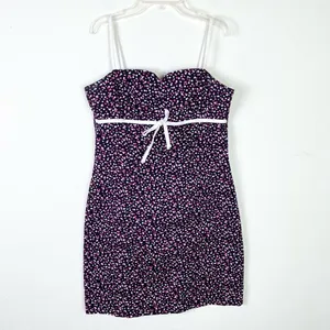 Vintage y2k Aqua Blues Pink & Black Polka Dot Sleeveless Bow Accent Mini Dress L thumbnail 3