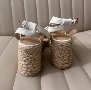 JustFab White Platform Heel Wedges raffia Heels coastal grandma shabby chic thumbnail 6