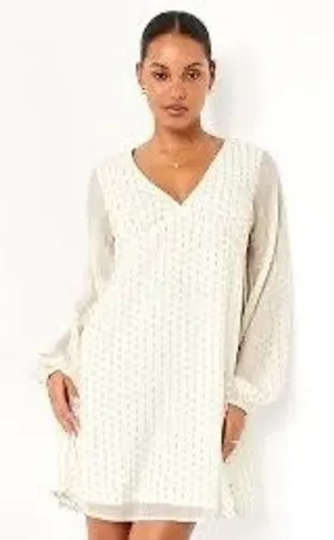Old Navy Mini Dress Women Large Off-White Gold Metallic Holiday Bridal Boho Chic thumbnail 1