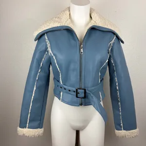 Oh Polly Eira light blue faux leather shearling jacket thumbnail 2