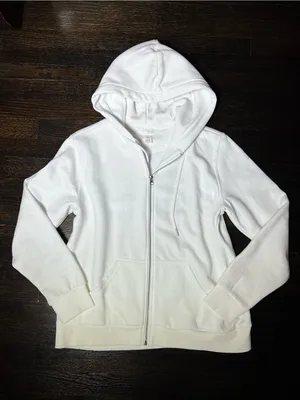 H&M White Full Zip Hooded Sweatshirt Large thumbnail 1