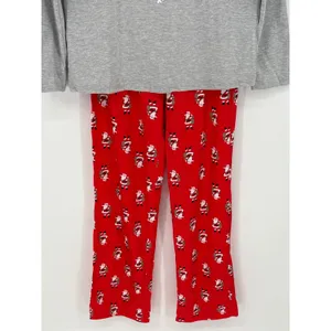 Women's Christmas Santa Claus Pajama Set Small Snowflakes Gray Red Sleepwear thumbnail 6