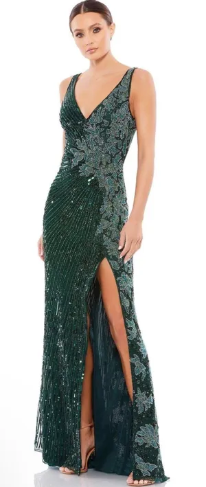 NWT Mac Duggal‎ 5473 Emerald Beaded Floral Sequin Gown Sz 10 $598 thumbnail 1