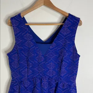Maeve Anthropologie Averie Royal Blue Aztec Fit And Flare Brocade Dress Size 14 thumbnail 4