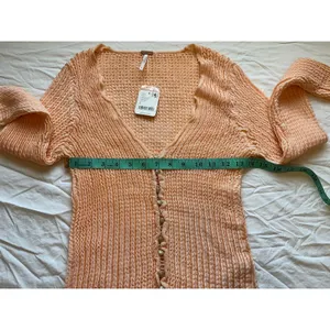 NWT Free People Waffle Knit Pucker Up Small Cardi Tender Peach thumbnail 6